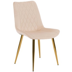 Krzesło tapicerowane do salonu DELTA beżowe welurowe, nowoczesne glamour