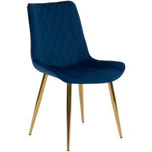 Krzesło tapicerowane do salonu DELTA niebieskie welurowe, nowoczesne glamour