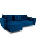 Narożnik L-kształtny IVAN niebieski z funkcją spania oraz pojemnikiem na pościel