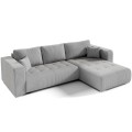 narożnik L-kształtny VIVARTO szara tkanina sztruksowa z funkcją spania oraz pojemnikiem na pościel