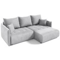 Narożnik L-kształtny SERENO szara tkanina welurowa z funkcją spania oraz pojemnikiem na pościel nowoczesny