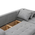 Narożnik L-kształtny BOSTON szara tkanina sztruksowa z funkcją spania oraz pojemnikiem na pościel tani nowoczesny