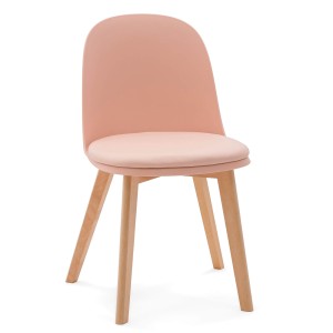 Krzesło tapicerowane skandynawskie PIKI różowe na drewnianych nogach tanie nowoczesne
