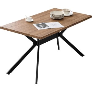 Prostokątny stół TROYA 140x80 cm blat w kolorze dębu na czarnych metalowych nogach