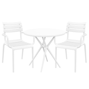 Zestaw krzeseł ogrodowych SIMPLE białe  ze stolikiem  z polipropylenu do ogrodu, restauracji