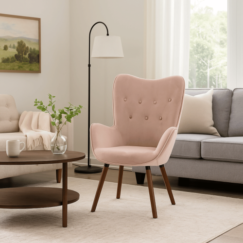 Fotel wypoczynkowy USZAK różowy welurowy nowoczesny