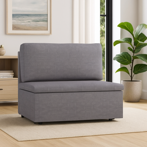 Sofa amerykanka Mila MINI szara jednoosobowa z funkcją spania oraz pojemnikiem na pościel