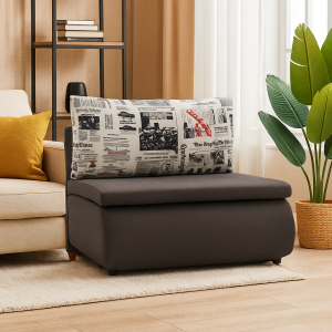 Sofa amerykanka Meg Mini szara jednoosobowa z funkcją spania oraz pojemnikiem na pościel