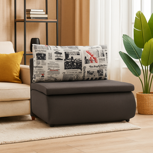 Sofa amerykanka Meg szara jednoosobowa z funkcją spania oraz pojemnikiem na pościel