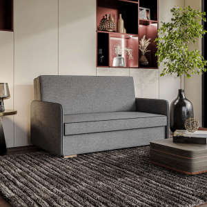Sofa amerykanka Caro szara trzyosobowa z funkcją spania oraz pojemnikiem na pościel