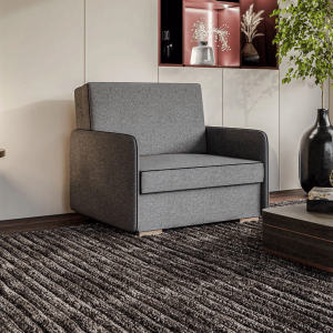 Sofa amerykanka Judy szara jednoosobowa z funkcją spania oraz pojemnikiem na pościel 