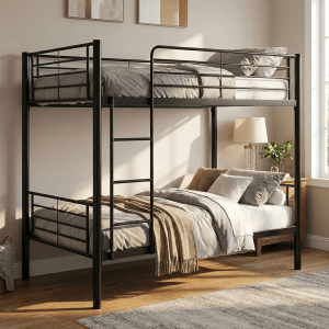 Łóżko metalowe piętrowe z materacami 90x200 czarne Svatra 