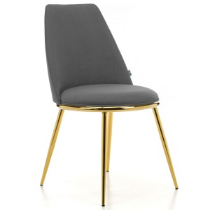 Krzesło tapicerowane do jadalni TANARO szary welur na złotych, metalowych nogach